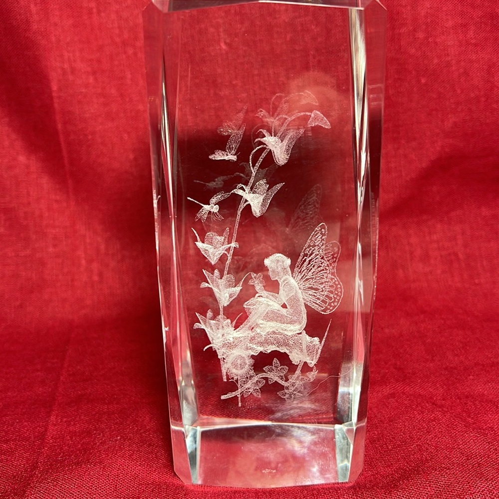3-D laser etched crystal paperweight/decoration-fairy‎ with flowers - Picture 3 of 6